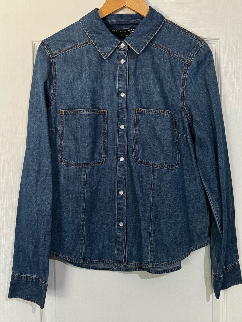 Veronica Beard Dark Blue Pure Cotton Denim Jean Minimalist Shirt Jacket -Women's